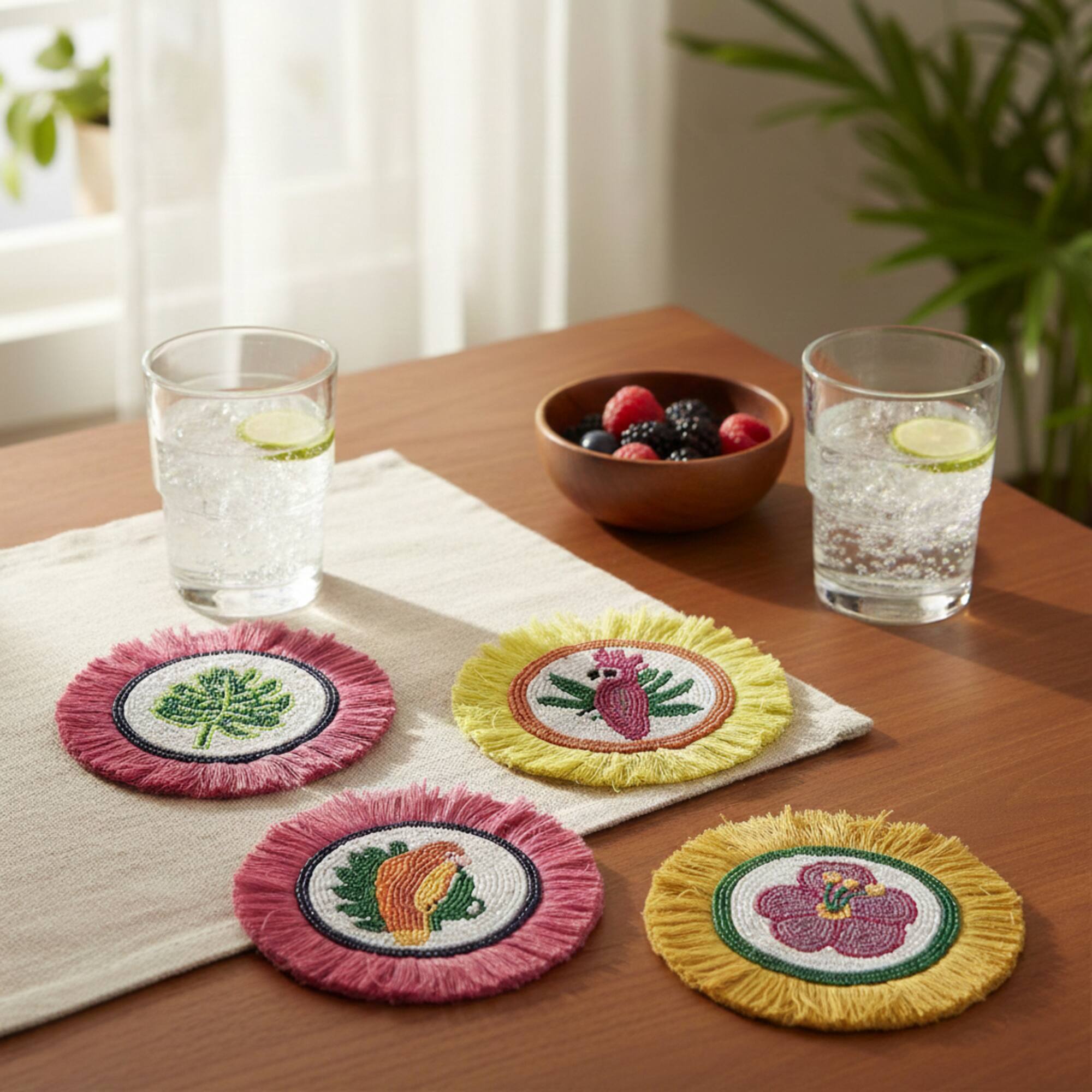 6" Round Tropical Beaded Coasters with Fringe, 4ct. by Ashland®